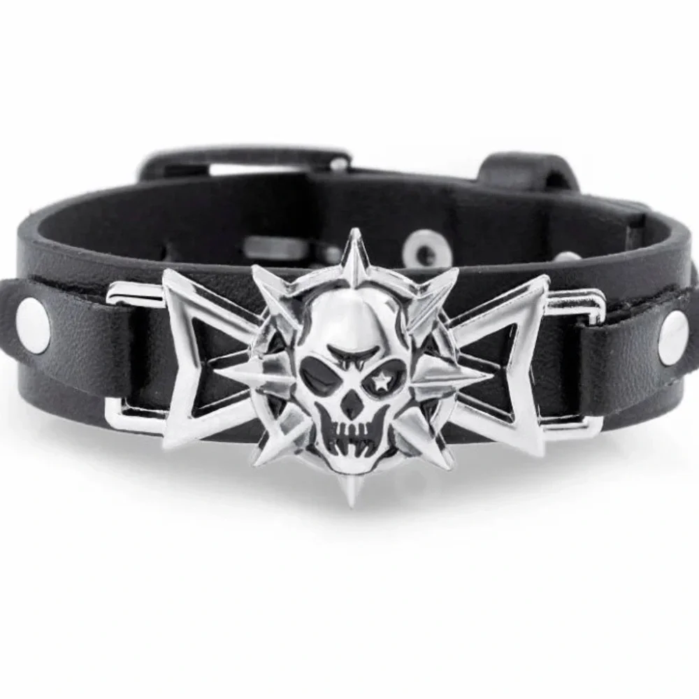 Skeleton Skull Punk Gothic Rock Leather Belt Buckle Bracelets For Men